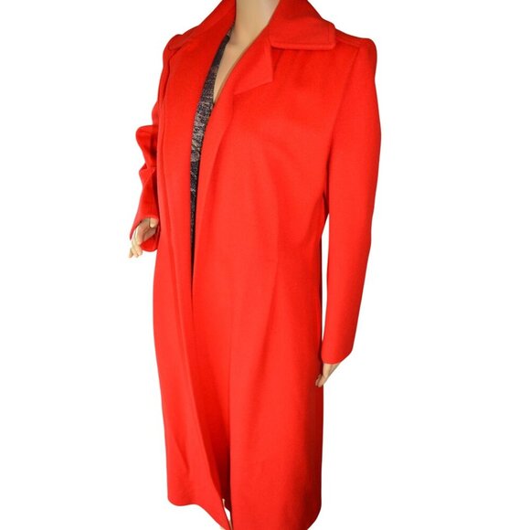 Vintage 70s Victor Joris for Riva Neiman Marcus Bright Red Wool Trench Coat S/M - Picture 3 of 12